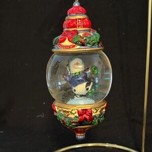 Festive Snowman (snow globe) Ornament with Red and Gold Accents